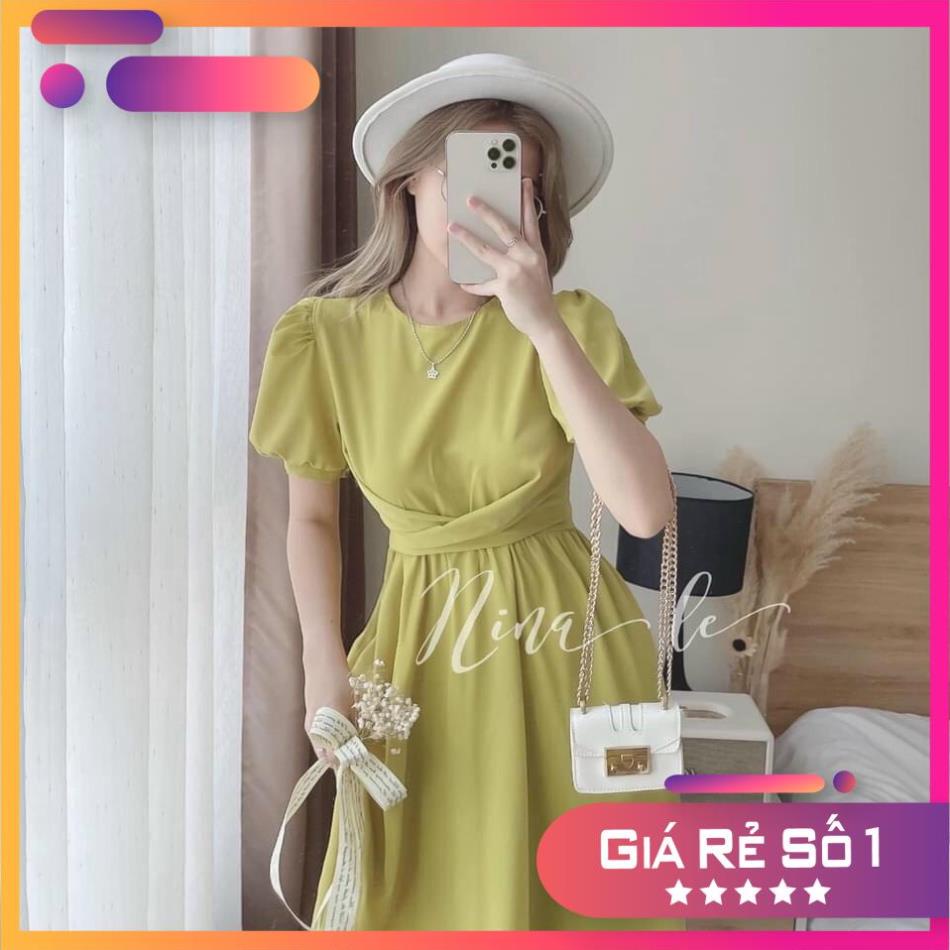 Đầm maxi dáng dài cổ tròn cột nơ sau, đầm tay phồng suông thắt dây eo đi biển siêu xinh