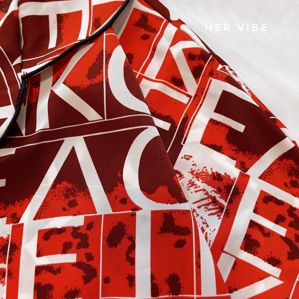 Bộ đồ ngủ pijama lụa mango siêu mát mịn họa tiết xinh xắn đỏ - Đồ ngủ mặc nhà cộc tay Her Vibe P03 | BigBuy360 - bigbuy360.vn