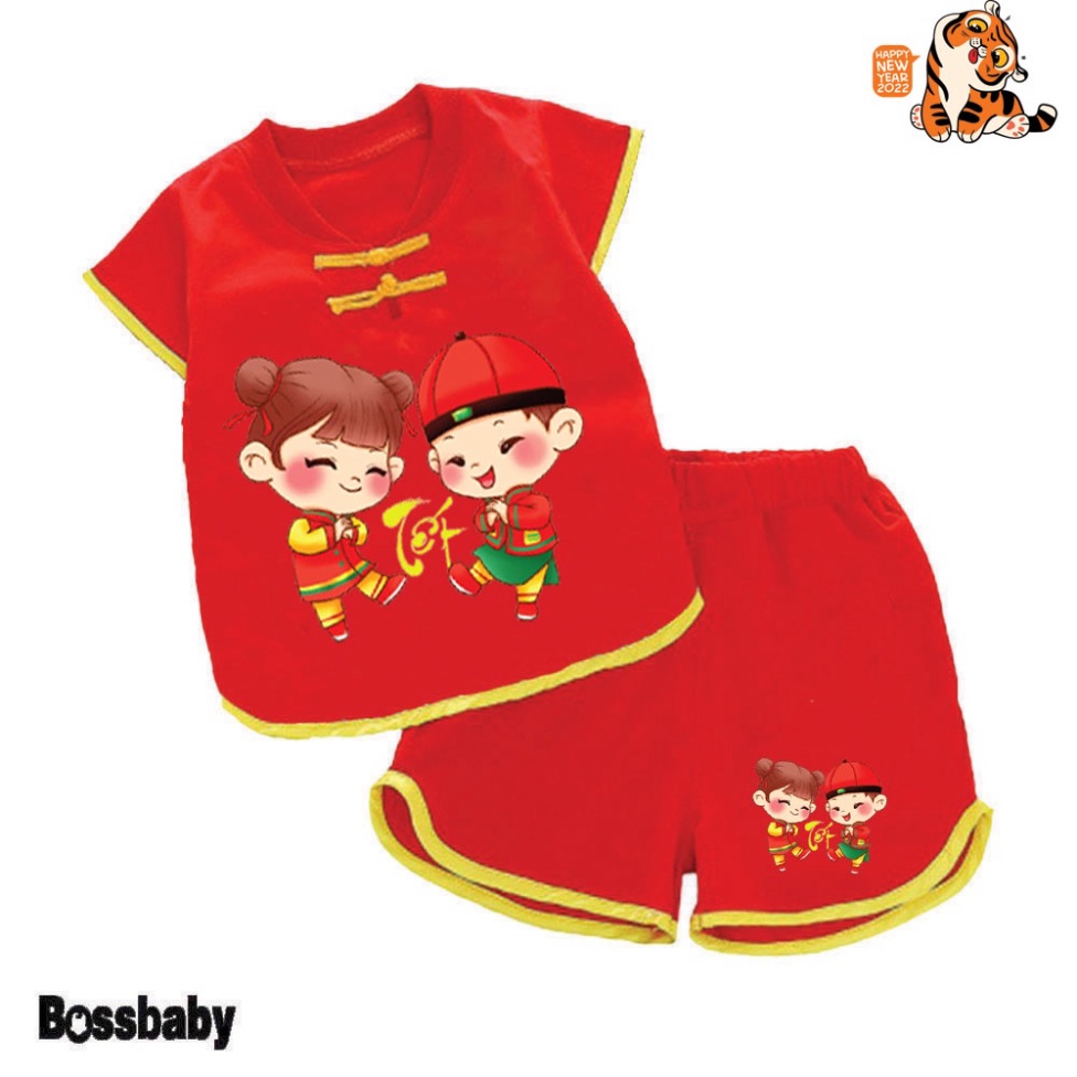 Gía sỉ Combo 2 Bộ quần áo tết hình cho bé hình bé trai bé gái chúc tết. bé từ 6kg-29kg.NT09.
