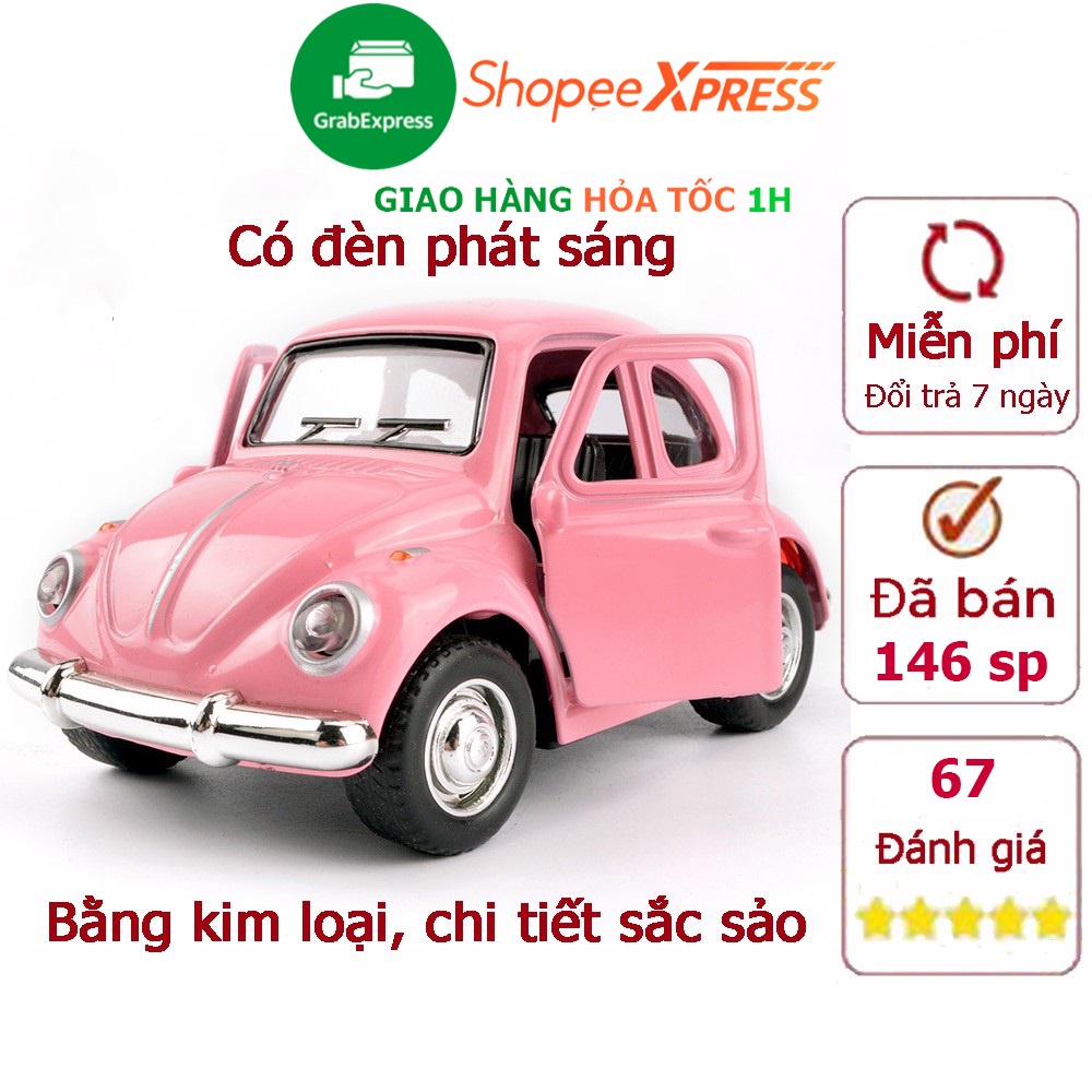 Xe mô hình đồ chơi ô tô phong cách cổ điển, chất liệu kim loại, có led phát sáng, chạy cót màu ngẫu nhiên