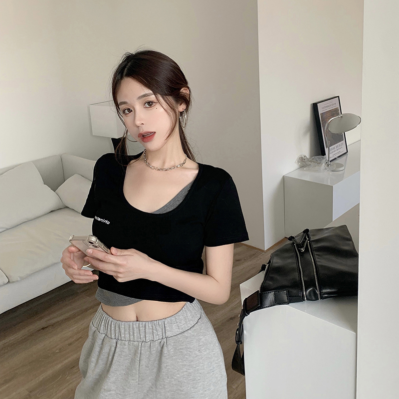 SUXI Áo thun croptop tay ngắn thời trang mùa hè cho nữ