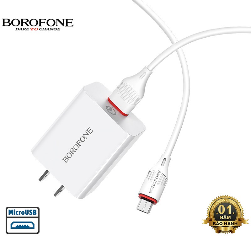 Bộ sạc nhanh 18W Borofone BA21 cổng USB, QC 3.0 đầu Micro, Type-C dây cáp dài 1m - Chính hãng