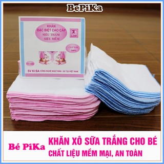 Gói 10 khăn mặt xô sữa trắng KIBA 2 lớp cho bé (35x25cm)