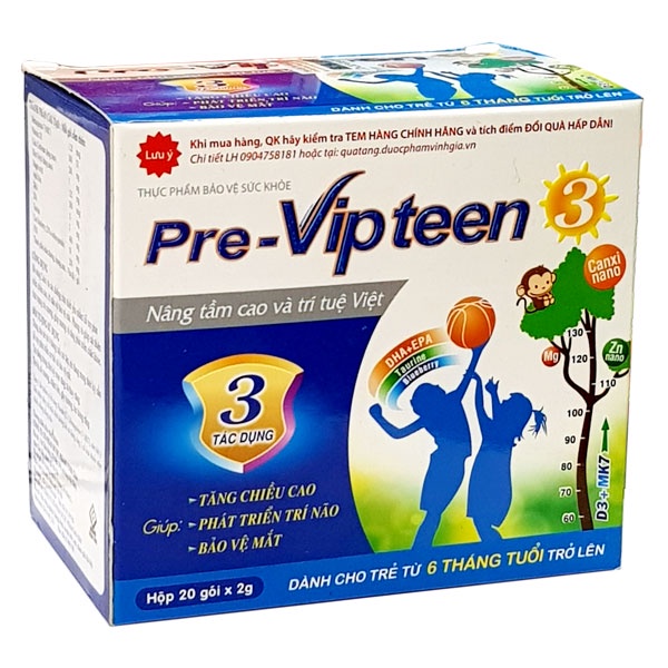 Pre-Vipteen 3, hỗ trợ phát triển chiều cao, hỗ trợ phát triển trí não.