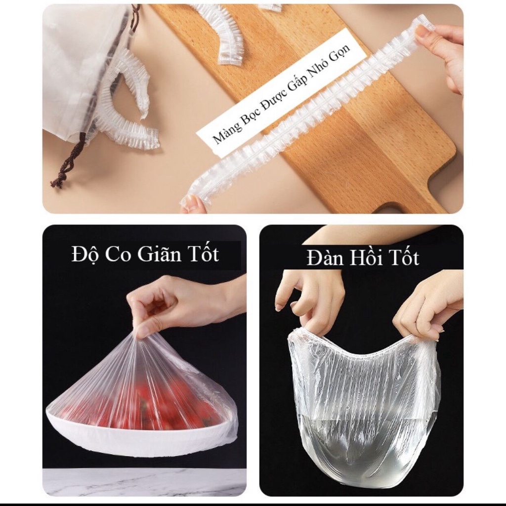 Màng Bọc Thực Phẩm  FREESHIP  Có Chun  Co Dãn Tái Sử Dụng (Gói 100c Kèm Túi Gấu) A0001