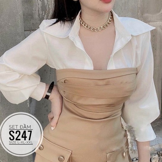 Đầm Váy Bigsize 60-100 Kg Set Đầm Phối Áo Sơ Mi S247 A | BigBuy360 - bigbuy360.vn