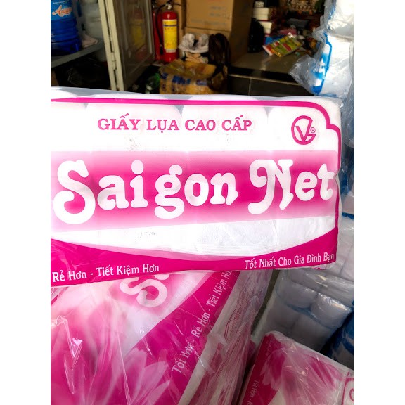 1 lốc ( 10 cuộn ) giấy vệ sinh saigon net không lõi màu hồng 200gram