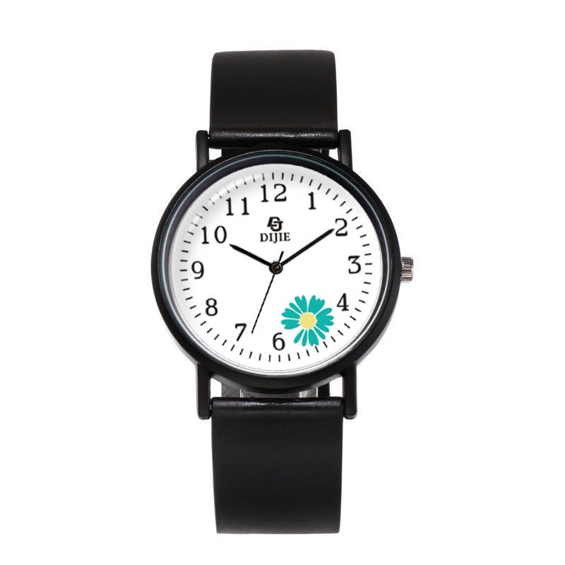 Đồng hồ kim nữ dây nhựa hoa cúc xanh HOT
