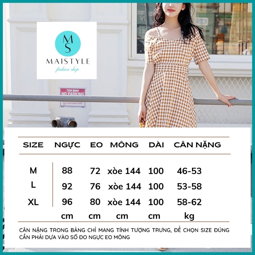 Đầm caro MAISTYLE Váy caro 2 dây tiểu thư trễ vai xinh đầm hai dây bánh bèo dáng dài đẹp xòe đi chơi tết dễ thương | BigBuy360 - bigbuy360.vn