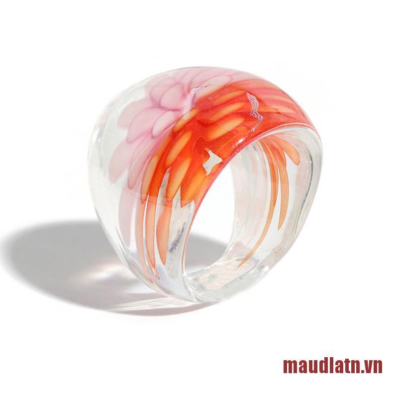 DLATN 1pc Fashion Glass Flower Charm Rings  Boho Luxury Muliticolored Irregular