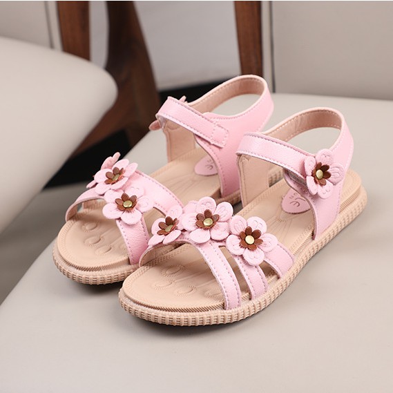 sandal bé gái size 27-31 hoa nụ nâu da mềm