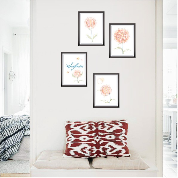 Decal trang trí tường4 khung Hoa sang trọng