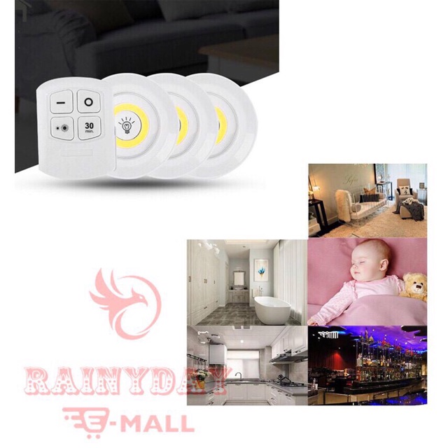 Đèn Led Mini GIADUNGBANBUONTANTHANH Bộ 3 Đèn LED Mini Gắn Tường Tủ, Có Điều Khiển Từ Xa, Có Chức Năng Hẹn Giờ Tắt