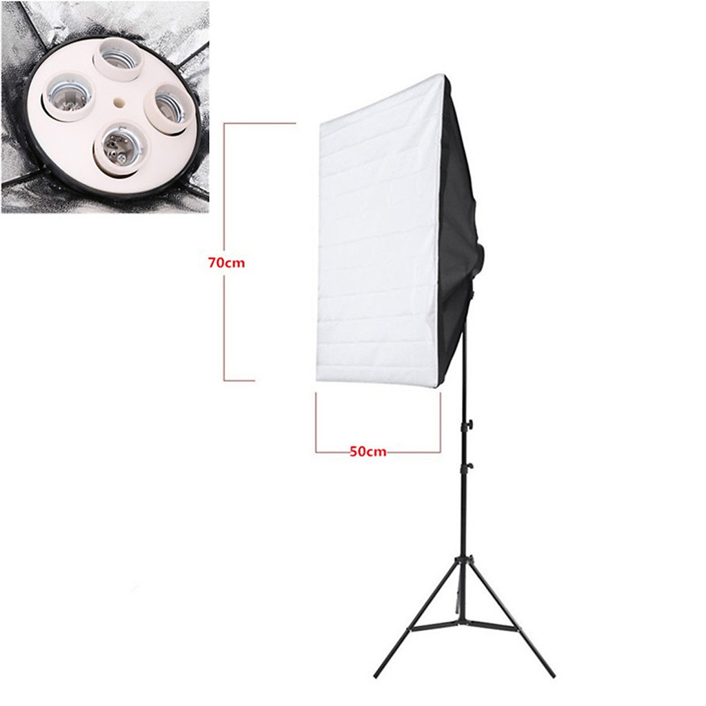 Bộ đèn chụp ảnh sản phẩm studio, quay video tiktok livestream, chân đèn 2m kèm softbox 50x70 đui 4 bóng