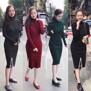 Váy len body cổ lọ