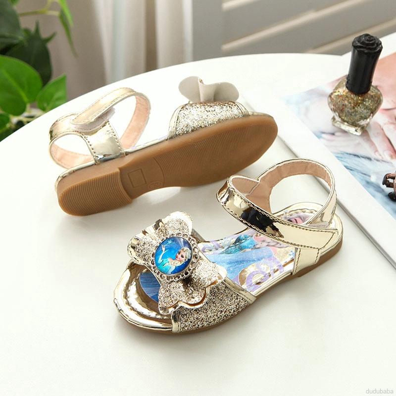 Giày Sandal Da Bóng Đế Bằng Cho Bé Gái