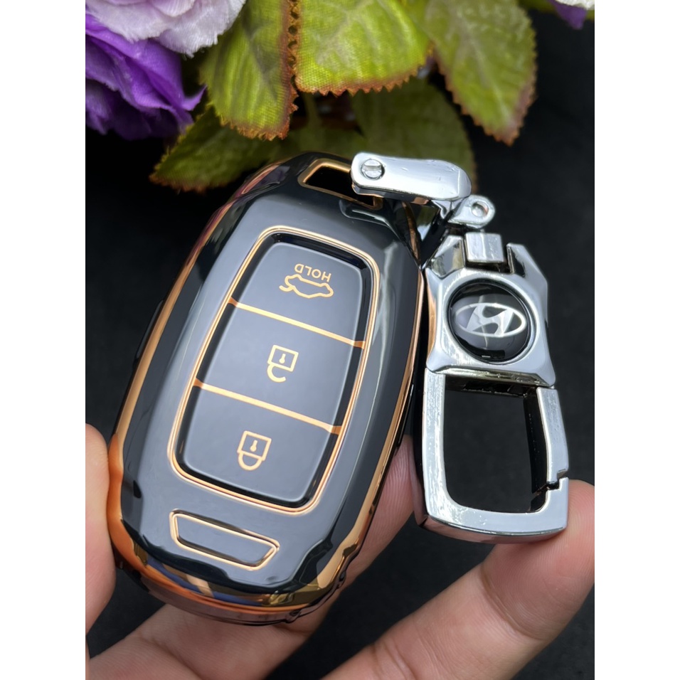 Bao chìa khóa Đen Vàng- Ốp chìa khóa  TPU Đen Vàng xe ô tô HUYNDAI KONA,ACCENT, 3 nút thông minh