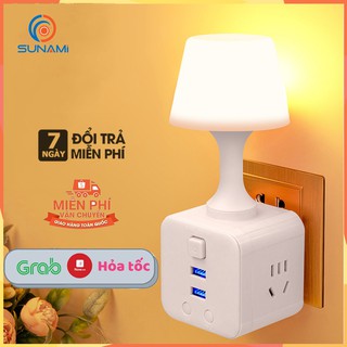 Đèn ngủ cao cấp , Đèn ngủ thông minh có điều khiển từ xa - 2 cổng USB – 3 ổ cắm – 10 cấp độ sáng.