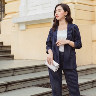 Set vest kẻ xanh(vest+quần âu)