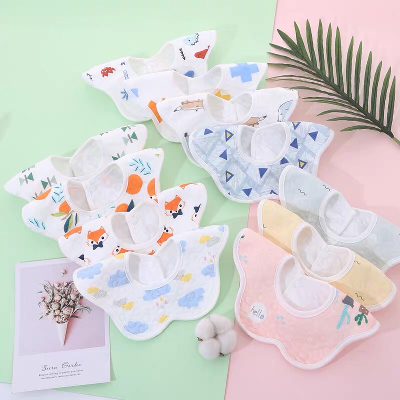 Yếm tròn cho bé, yếm trẻ em chống thấm xoay 360 độ cotton (hàng đẹp)
