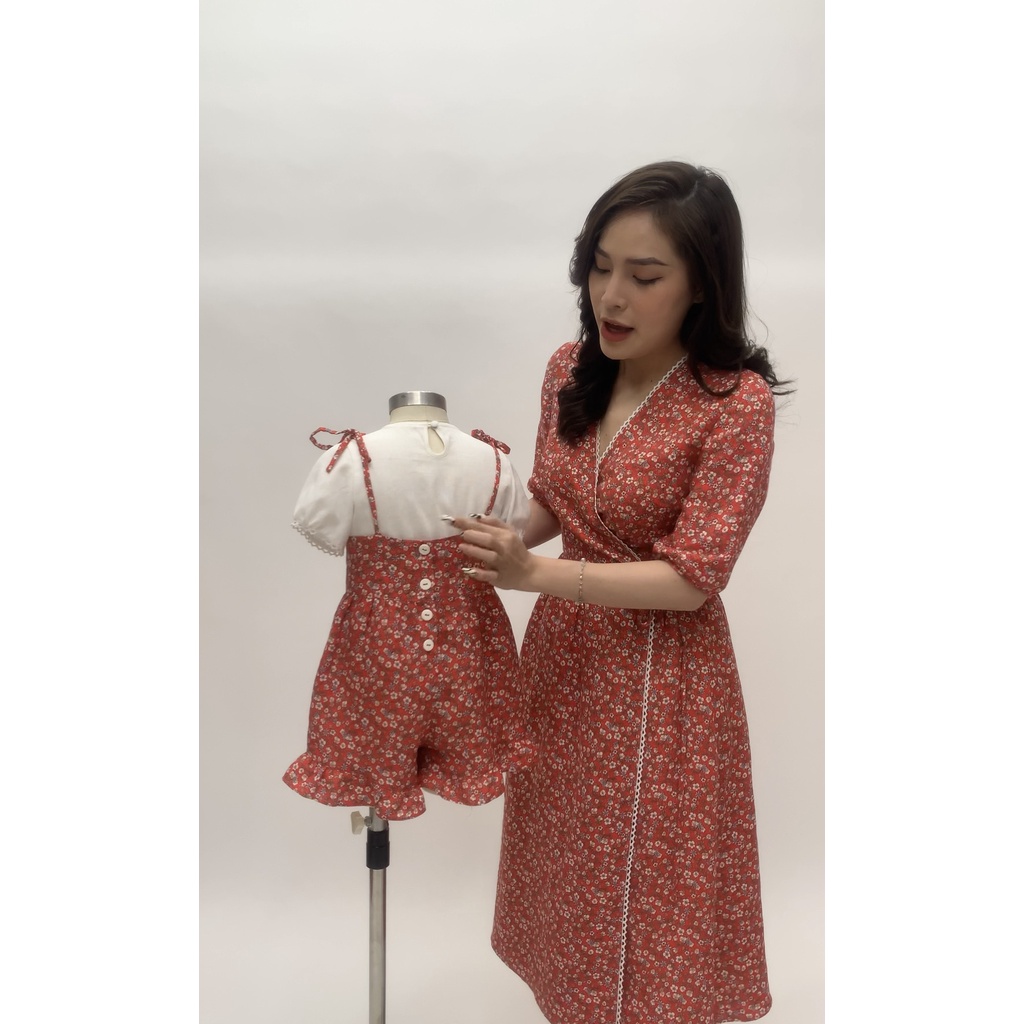 Đầm Hoa Đỏ Mẹ Và Bé Cao Cấp 3 Đậu Đậu-SB37