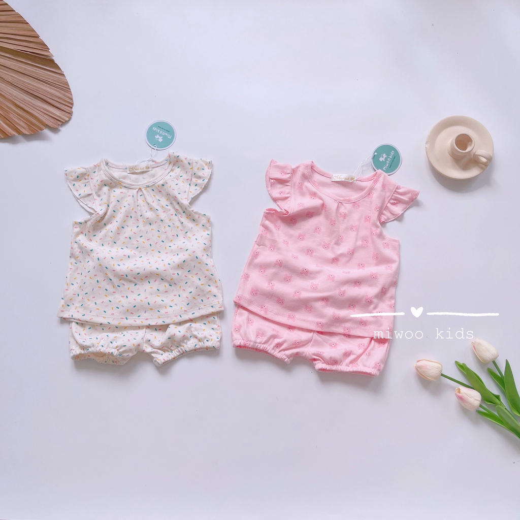 (7-21kg)Bộ thun đùi cotton cánh tiên hãng Miwoo kids họa tiết siêu yêu cho bé gái