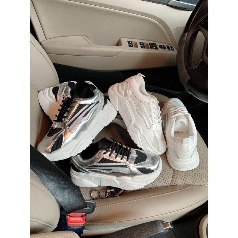 Giày thể thao nữ da PU viền nổi bật giao màu ngẫu nhiên