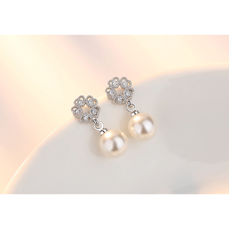 Khuyên Tai Bạc 925 Hình Trái Tim Đính Ngọc Trai Đơn Giản Thời Trang Cho Nữ-S1