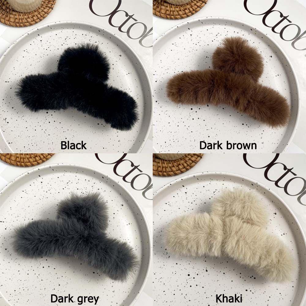 Kẹp Tóc Càng Cua Bằng Lông Giả Màu Trơn Thời Trang