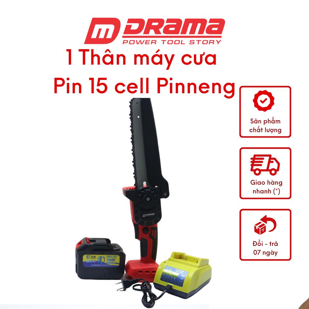 Thân Máy cưa xích dùng pin cầm tay mini 8 inh DRAMA + PIN 15 CELL PINNENG + Sạc Cốc pinneng không chổi than