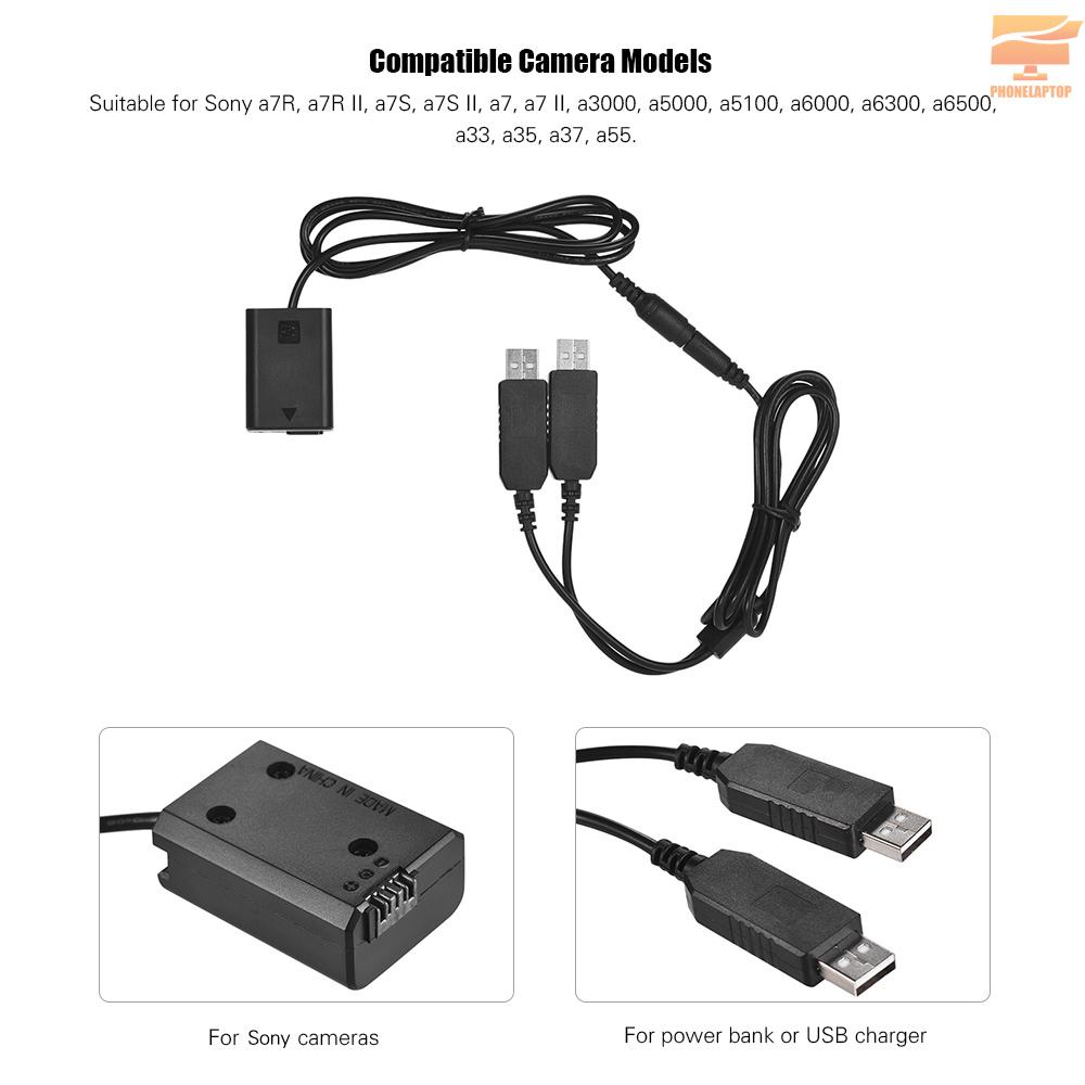Andoer Dual USB Power Kit AC Adapter Replacement NP-FW50 DC Coupler Dummy Battery Fully Decoded for Sony NEX-3 series, NEX-5N/5R/5C/5T series, NEX-6 series, NEX-7 series, a5000, a6300, a6000, A33,DSC-RX10 RX10 II Camera