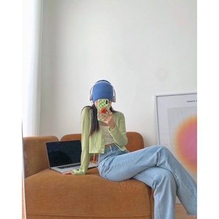 JANET STUDIO • Quần jean xanh raw hem
