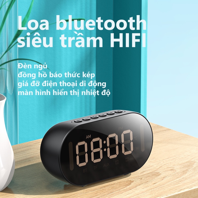 Loa Bluetooth 5.0 Kivee MW36 Màn Hình LED Kiêm Đồng Hồ Báo Thức Hỗ Trợ Nghe FM, Thẻ Nhớ