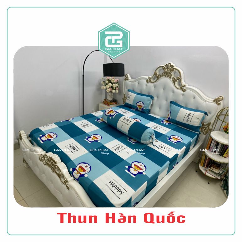 Bộ Ga Gối Thun Lạnh Hàn Quốc  họa tiết Doremon
