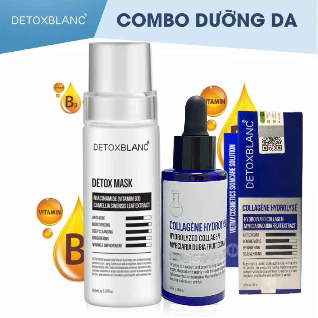 Combo Mặt nạ thải độc detox mask+Colagen trắng da DETOX BLANC detoxblanc.france