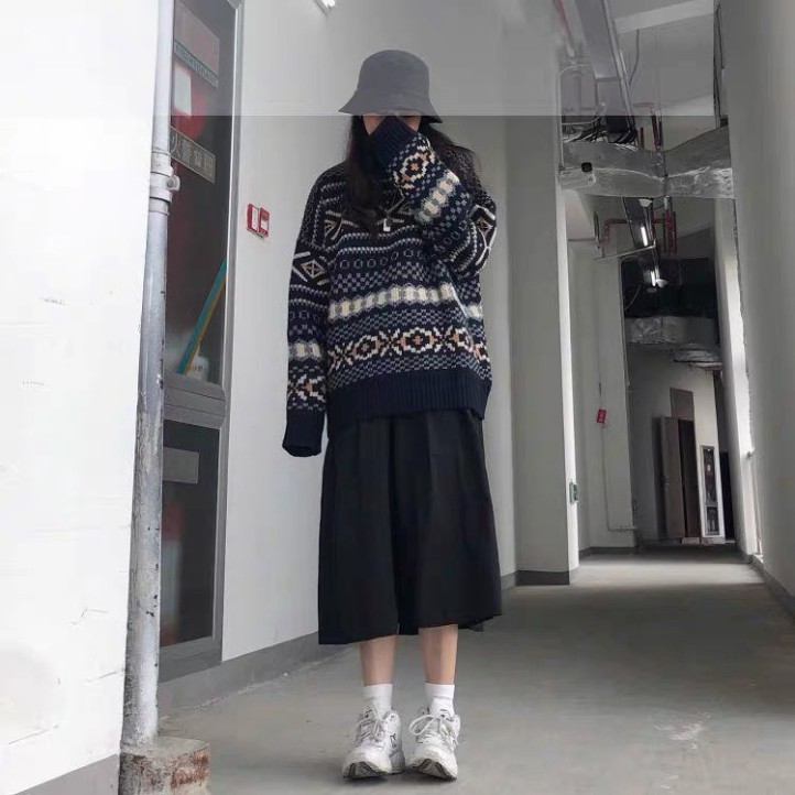 Áo len nữ form rộng dài tay dáng dài họa tiết kẻ caro to kiểu dáng ulzzang cổ tròn hàn quốc LADY QUẢNG CHÂU | BigBuy360 - bigbuy360.vn
