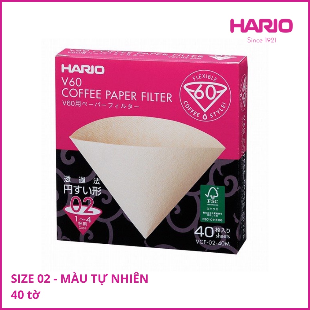 Giấy lọc cà phê Hario 40 cái V60-VCF-02-40M (Size 02, Màu Tự Nhiên)