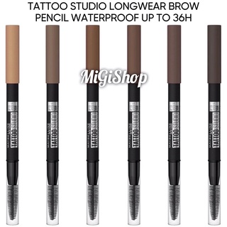 [Bản Mỹ] Chì Kẻ Mày 2 Đầu Dạng Sáp Maybelline Tattoo Studio Longwear Brow Pencil Waterproof Up To 36H 0,73g