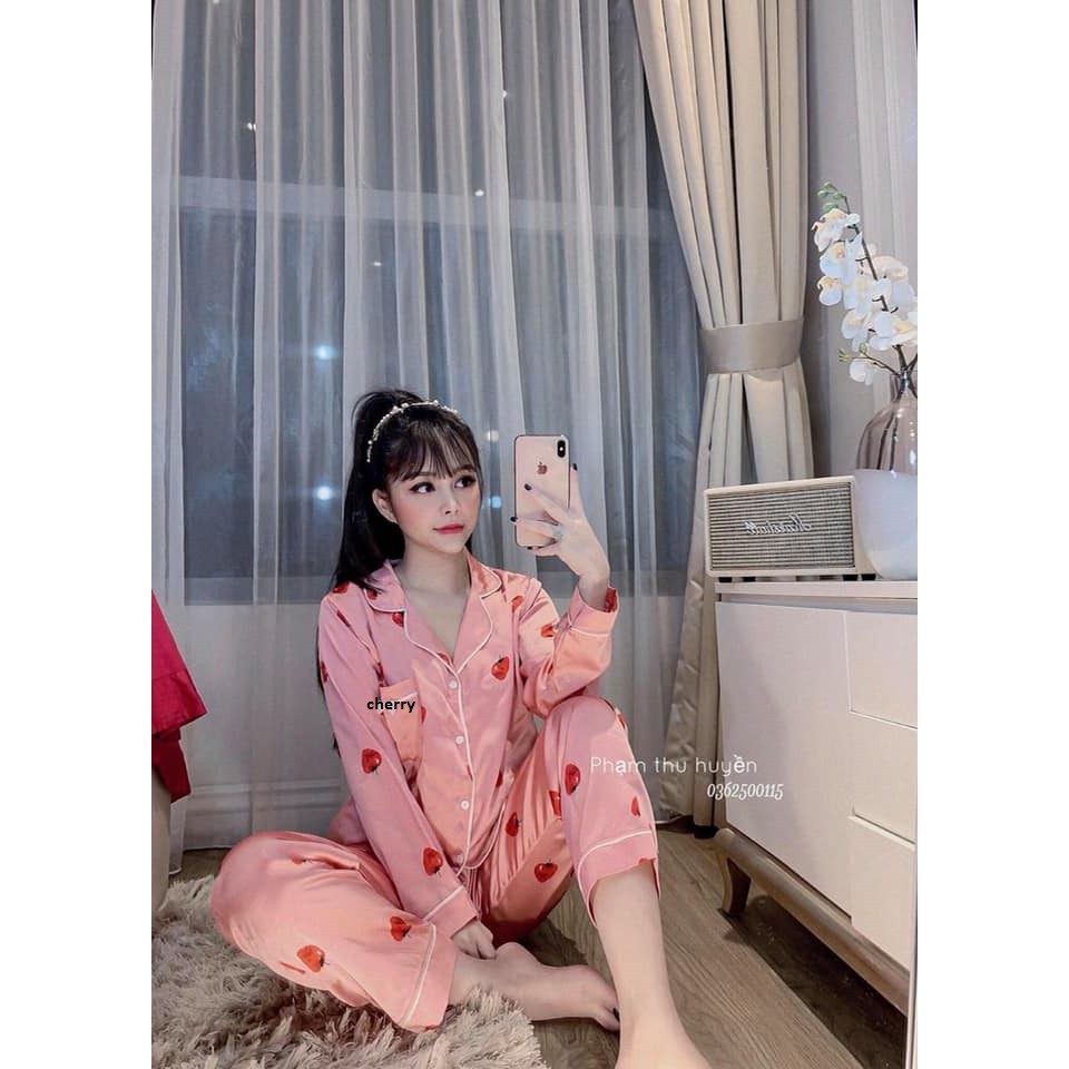 Bộ pijama Cổ sen dài lụa video ảnh thật