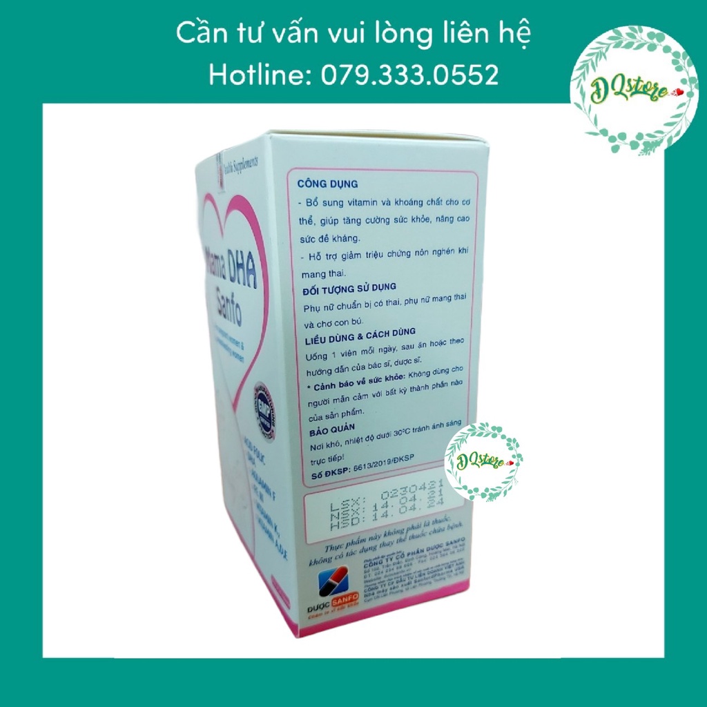 Bổ bà bầu Mama DHA Sanfo viên bổ tổng hợp bổ sung vitamin cho bà bầu, phụ nữ sau sinh, giảm nôn nghén - hộp 30 viên