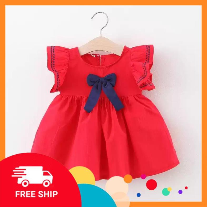 Váy bé gái tay bồng cánh tiên có nơ ngực - HG095 - Sale