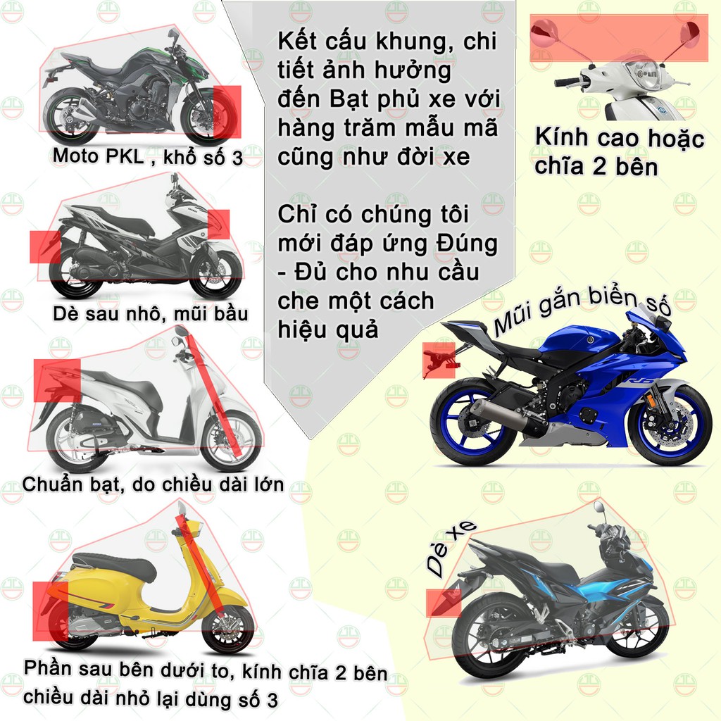 Áo Trùm Bạt Phủ Xe Máy Che Mưa Nắng Dòng Xe Lớn SH, Moto - HMVL-BatXeMay-XB (Nhiều màu)