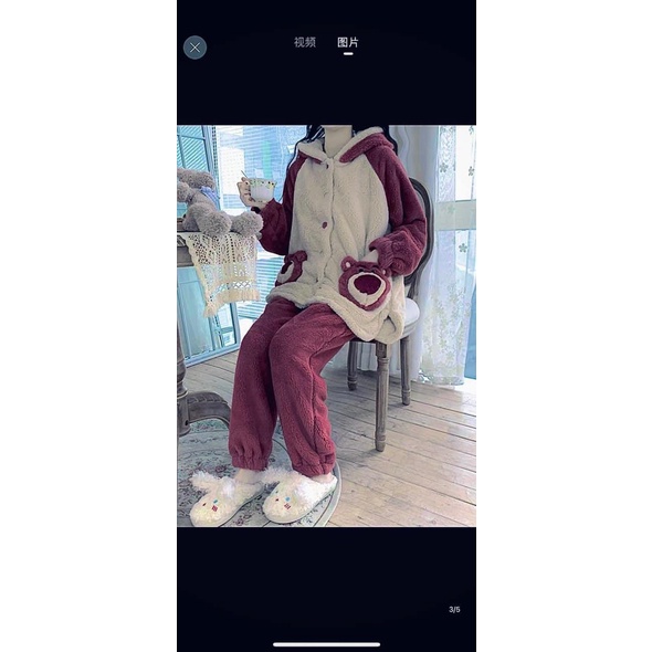 Bộ ngủ lông gấu đỏ siêu kute dễ thương ulzzang ,bộ đồ mặc nhà thu đông xinh sắn ấm áp mùa đông- NENEFASHION