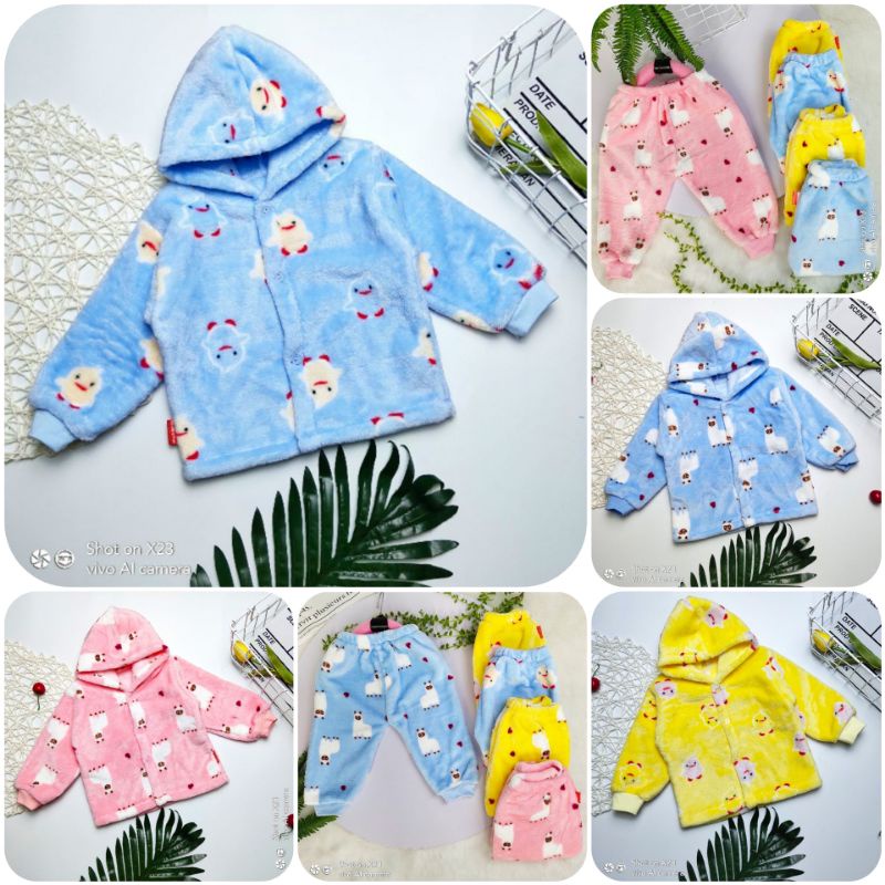 Bộ Quần Áo Lông Tuyết Có Mũ Mềm Ấm Cho Bé 3-10Kg / LOẠI CÓ MŨ