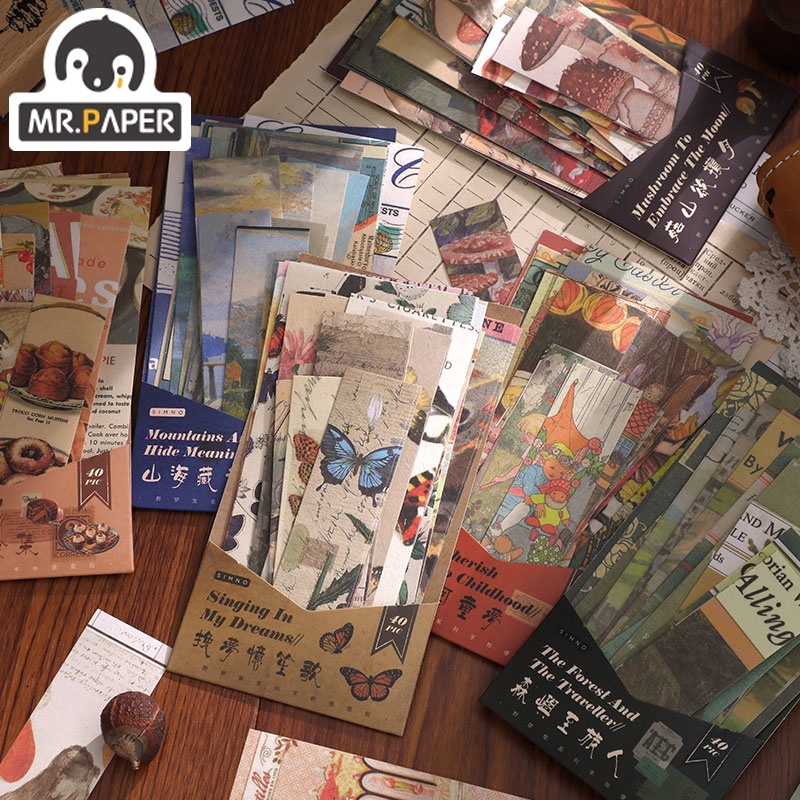 Ông. Set 40 Miếng Dán Trang Trí Sổ Tay Phong Cách retro Sáng Tạo
