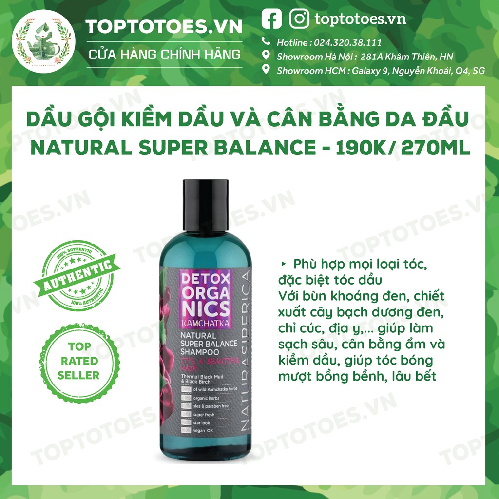 Gội xả thảo mộc Natura Siberica Detox Organics cấp nước/cân bằng da đầu, cho tóc tơi mượt, bồng bềnh