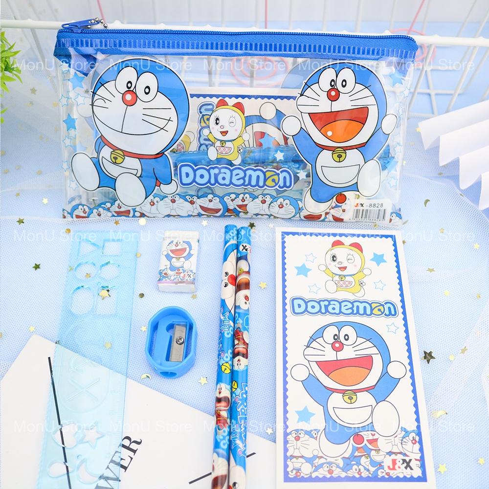 Bóp viết trong suốt kèm đồ dùng học tập DORAEMON DOREMON dễ thương cute MON0018