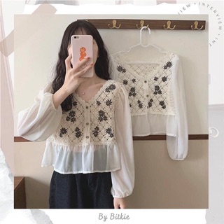 CÓ SẴN | ÁO KIỂU VINTAGE NỮ ĐỤC REN DỊU DÀNG - ảnh thật cuối