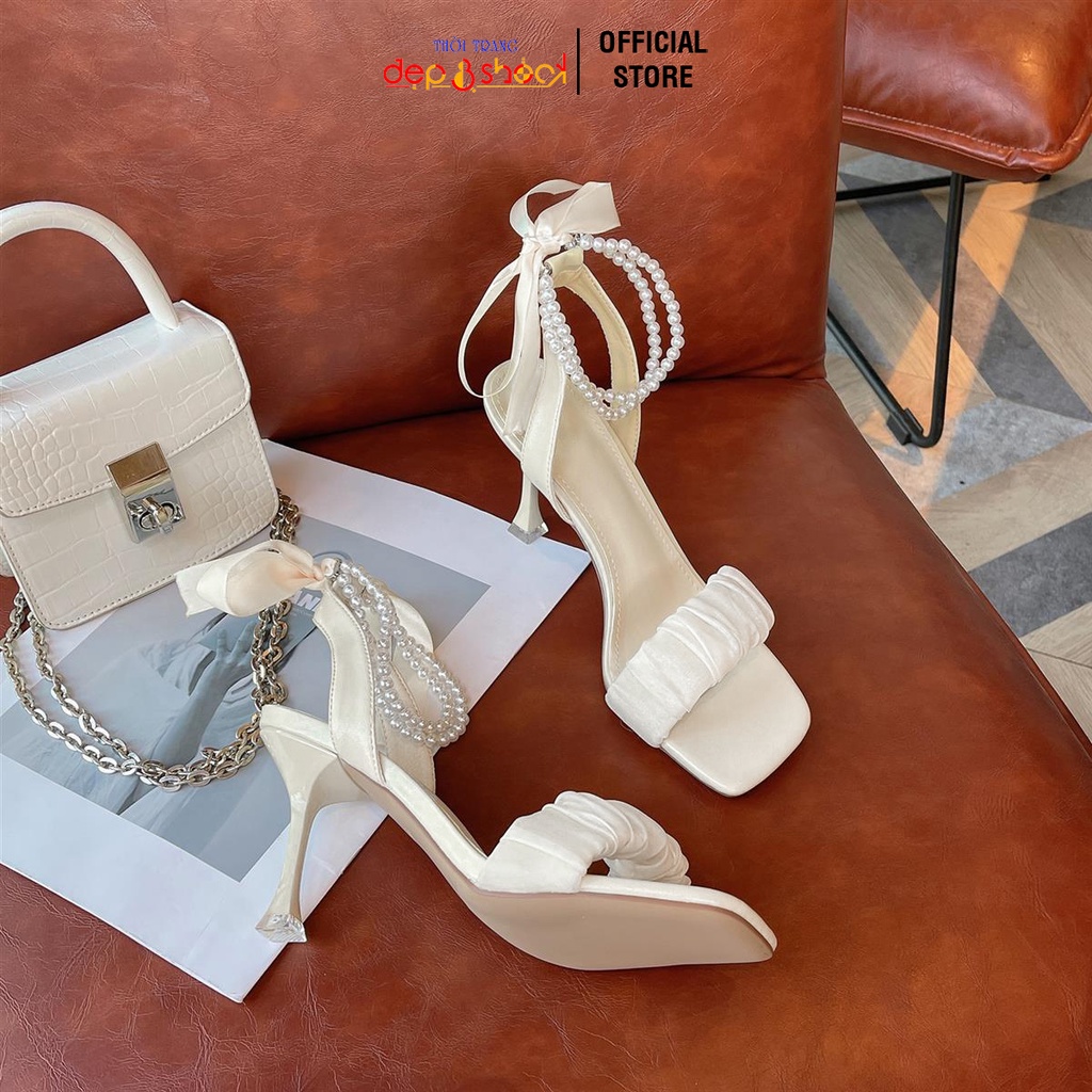 Giày cao gót Big Size Quai Ngang bèo nhún gót nhọn 7 phân - Giày Sandal nữ Size lớn 42 43 Cao Cấp Depvashock