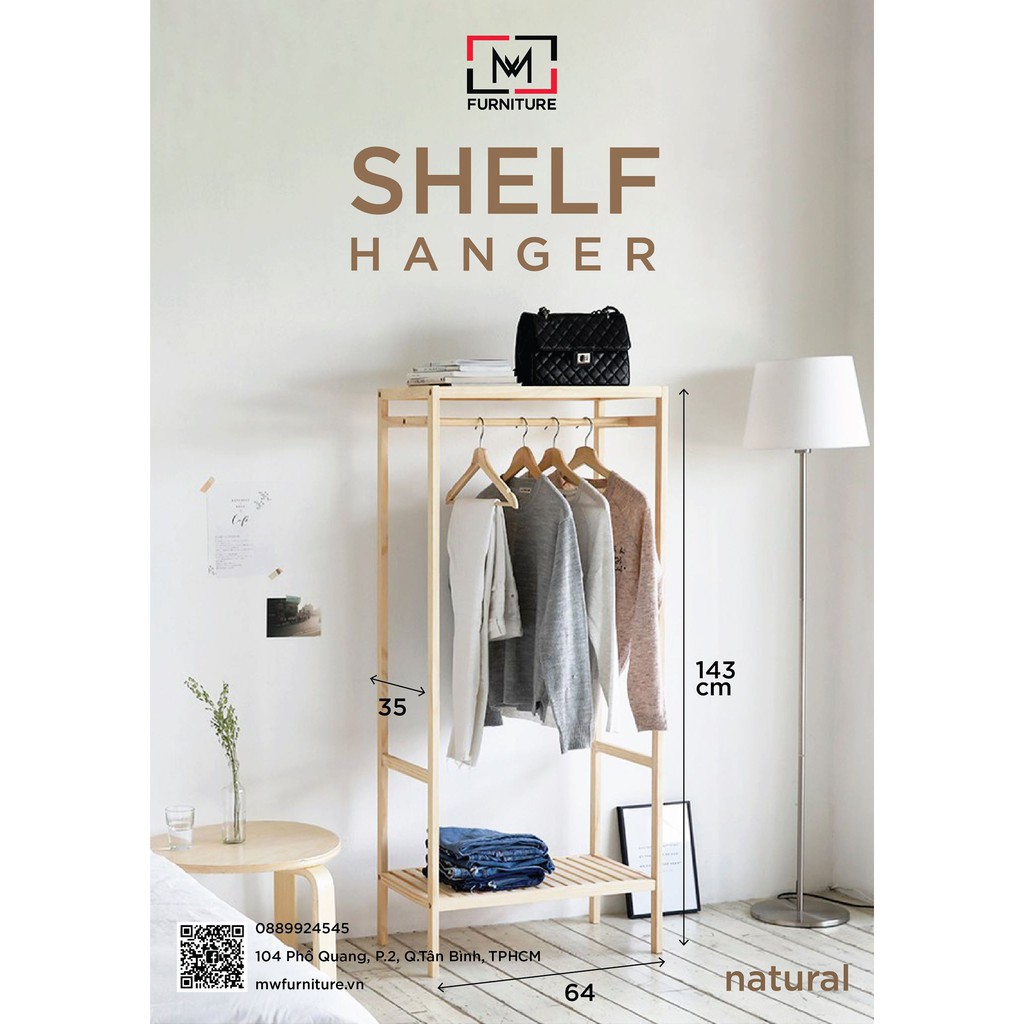 TỦ TREO QUẦN ÁO LẮP RÁP 2 TẦNG KIỂU HÀN QUỐC - SHELF HANGER 2F MÀU GỖ TỰ NHIÊN